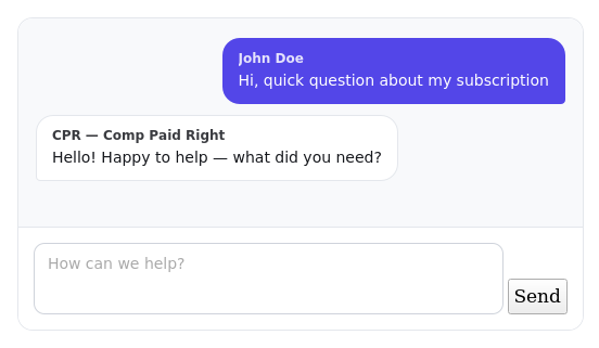 A message conversation with a reply from the CPR team, and a box to type a new message.