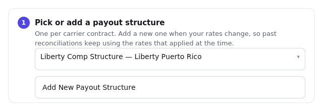 The payout structure picker and Add New Payout Structure button.